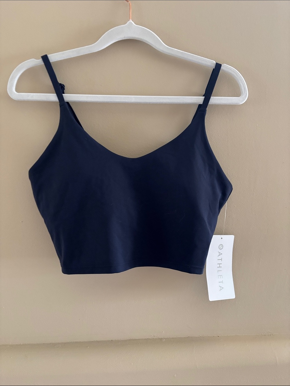 Athleta Elation V-Neck Longline Bra. Navy. Small. NWT.